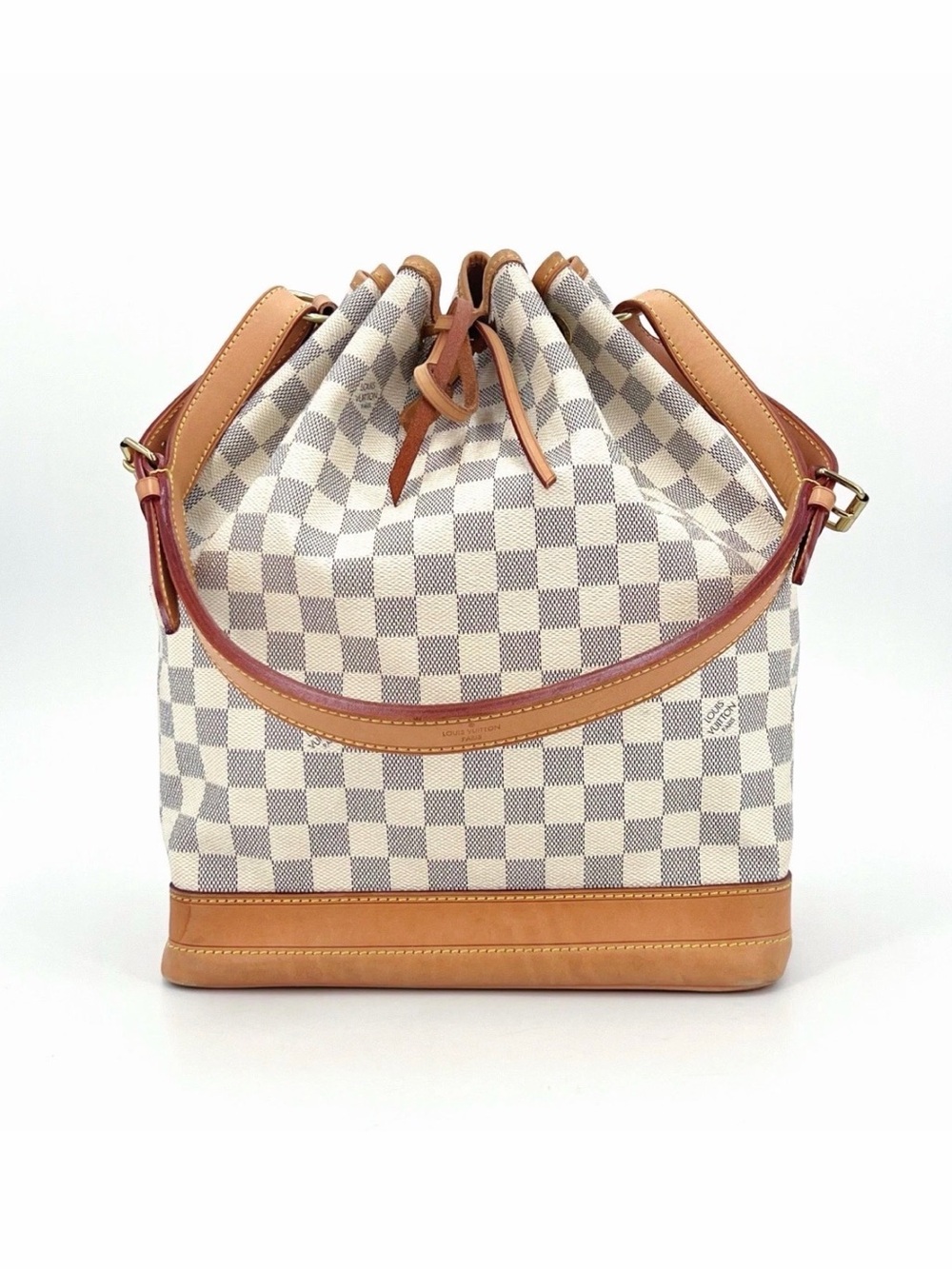 Louis Vuitton Noe Damier Azur Drawstring Shoulder Bag in Cream and Tan